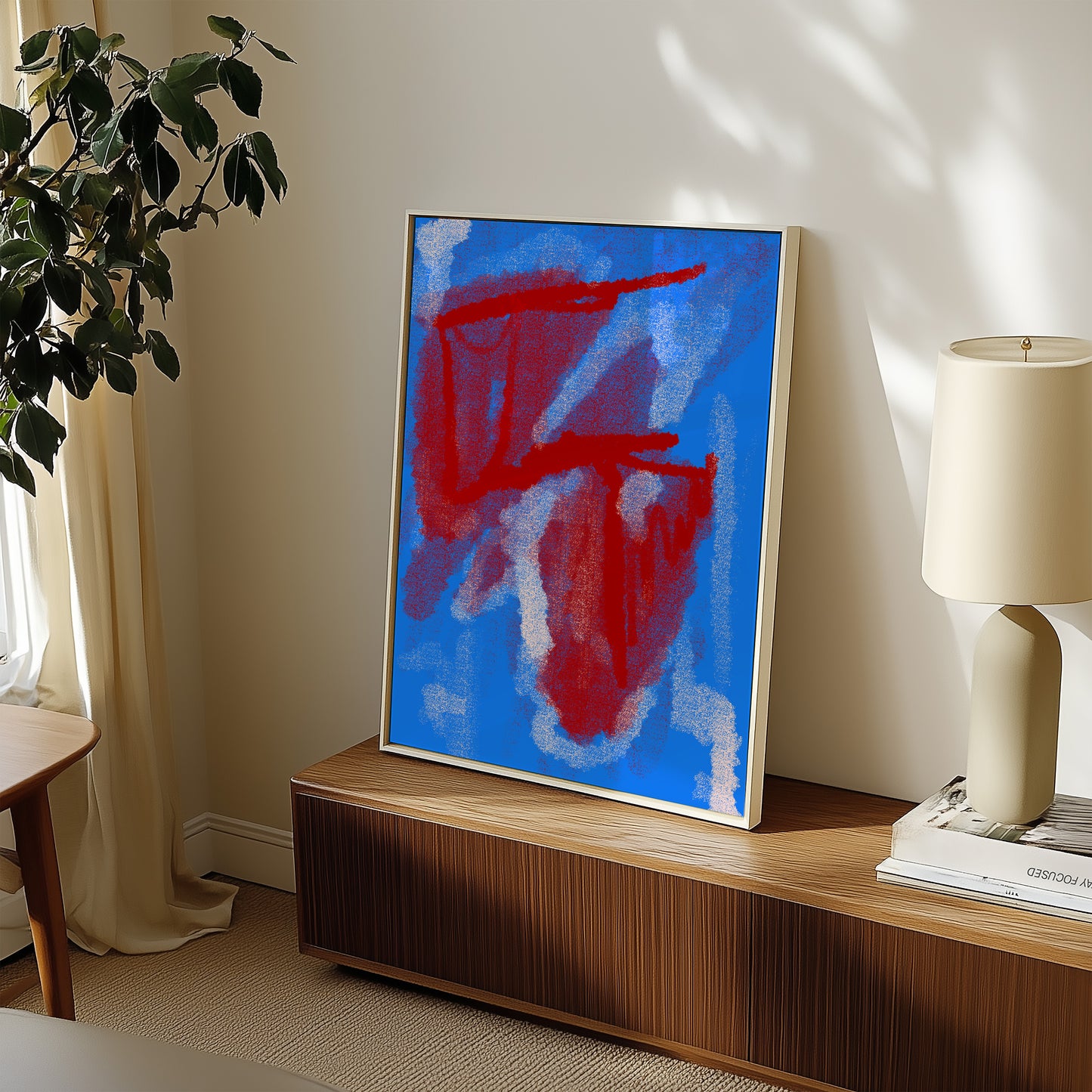 Abstrakte Zusammenstellung - Blau - Rot - Mid Century
