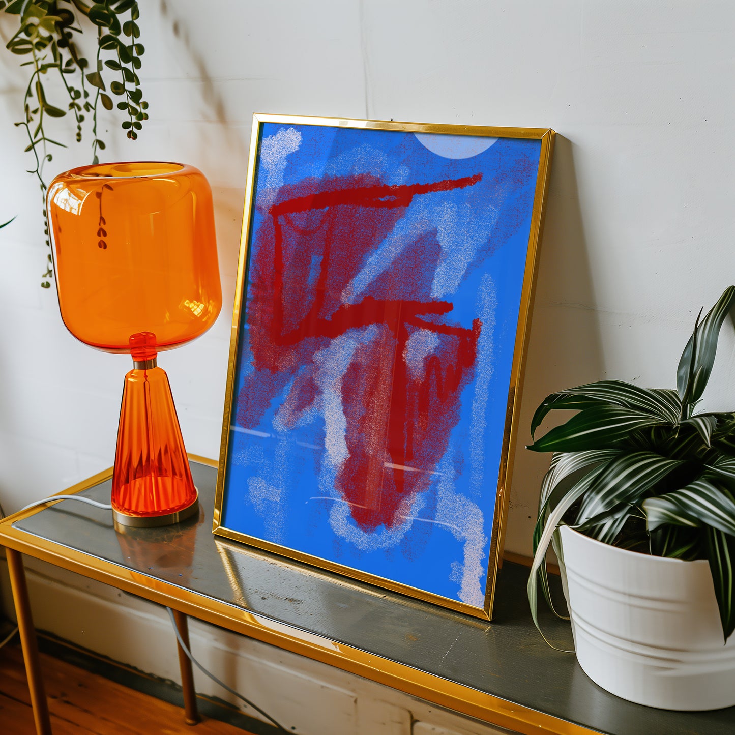 Abstrakte Zusammenstellung - Blau - Rot - Mid Century