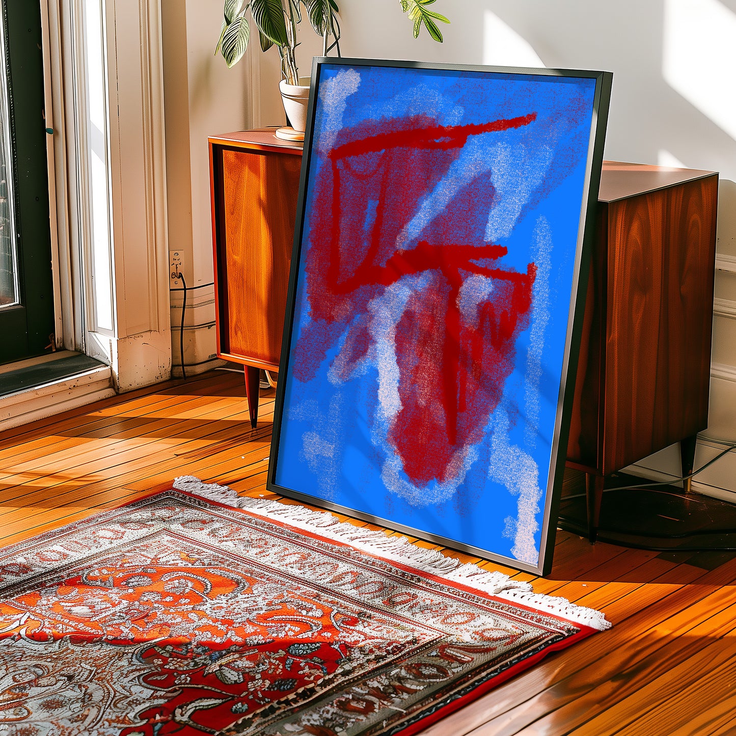 Abstrakte Zusammenstellung - Blau - Rot - Mid Century