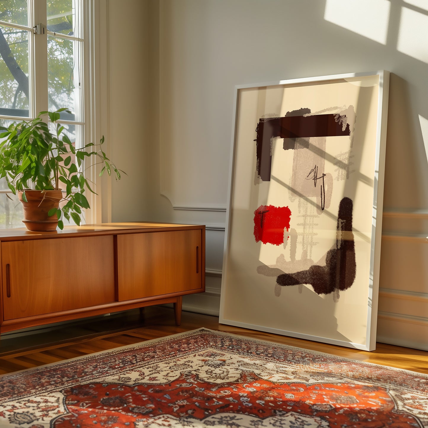 Abstrakte Zusammenstellung - Beige - Rot - Mid Century