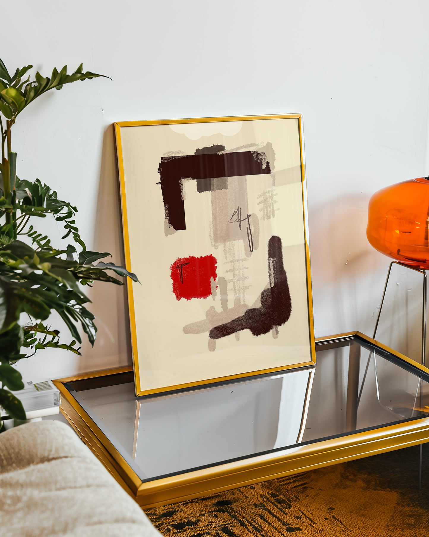 Abstrakte Zusammenstellung - Beige - Rot - Mid Century