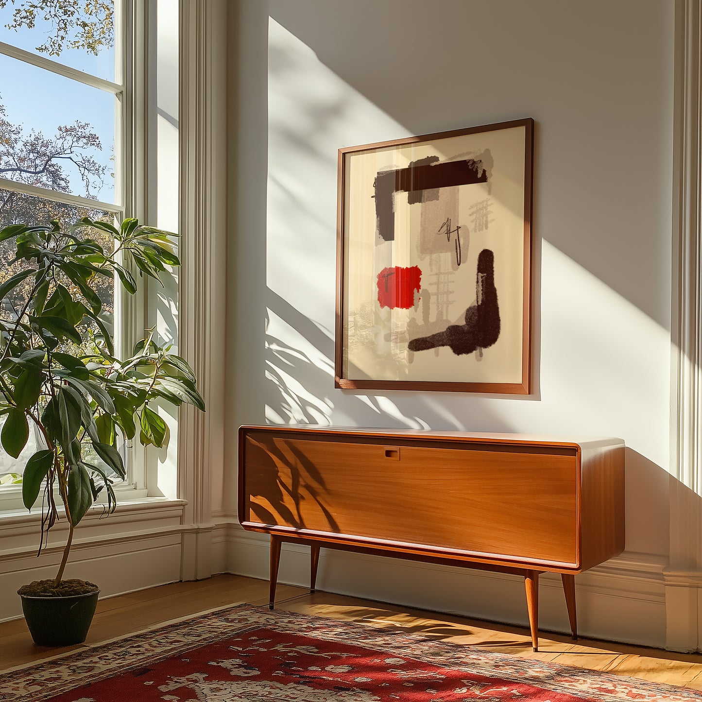 Abstrakte Zusammenstellung - Beige - Rot - Mid Century