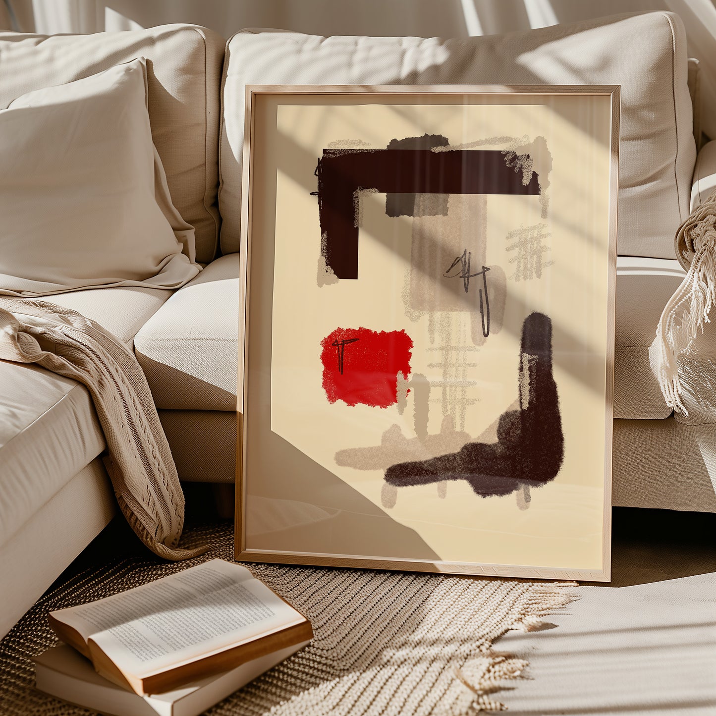 Abstrakte Zusammenstellung - Beige - Rot - Mid Century