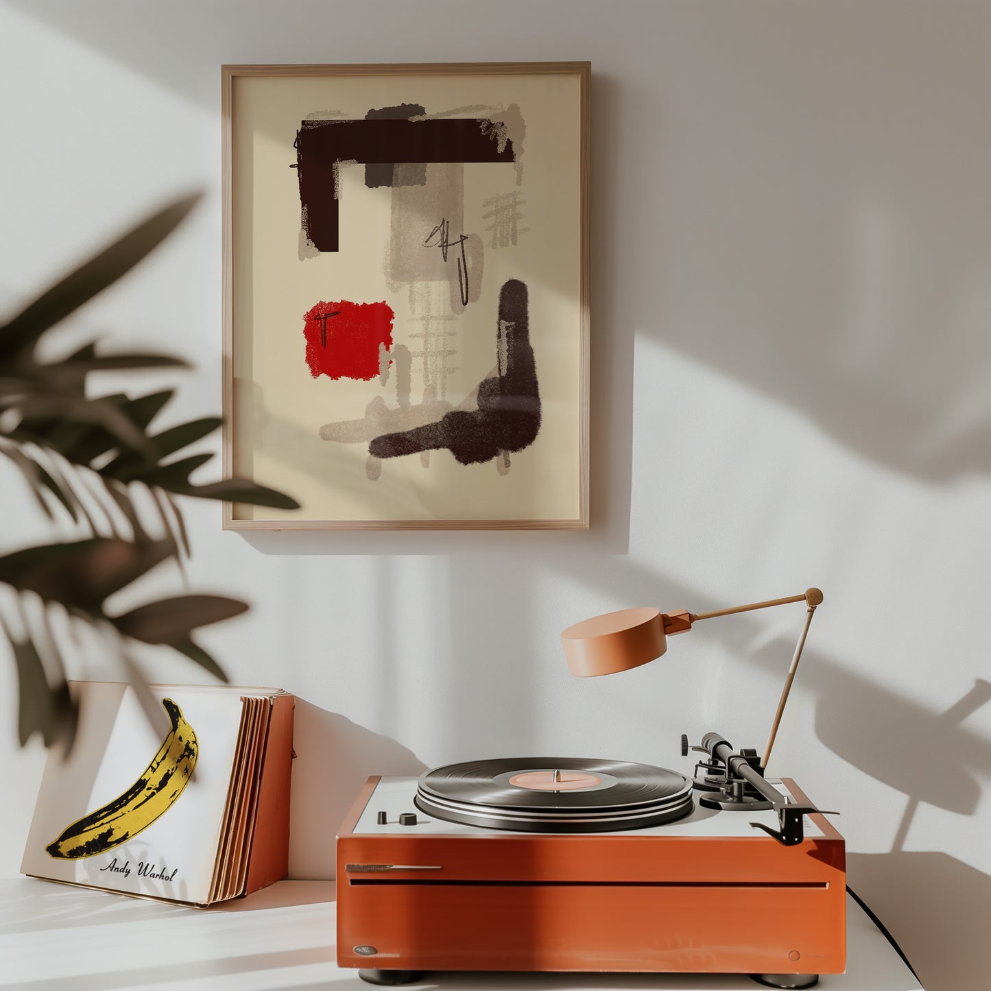 Abstrakte Zusammenstellung - Beige - Rot - Mid Century