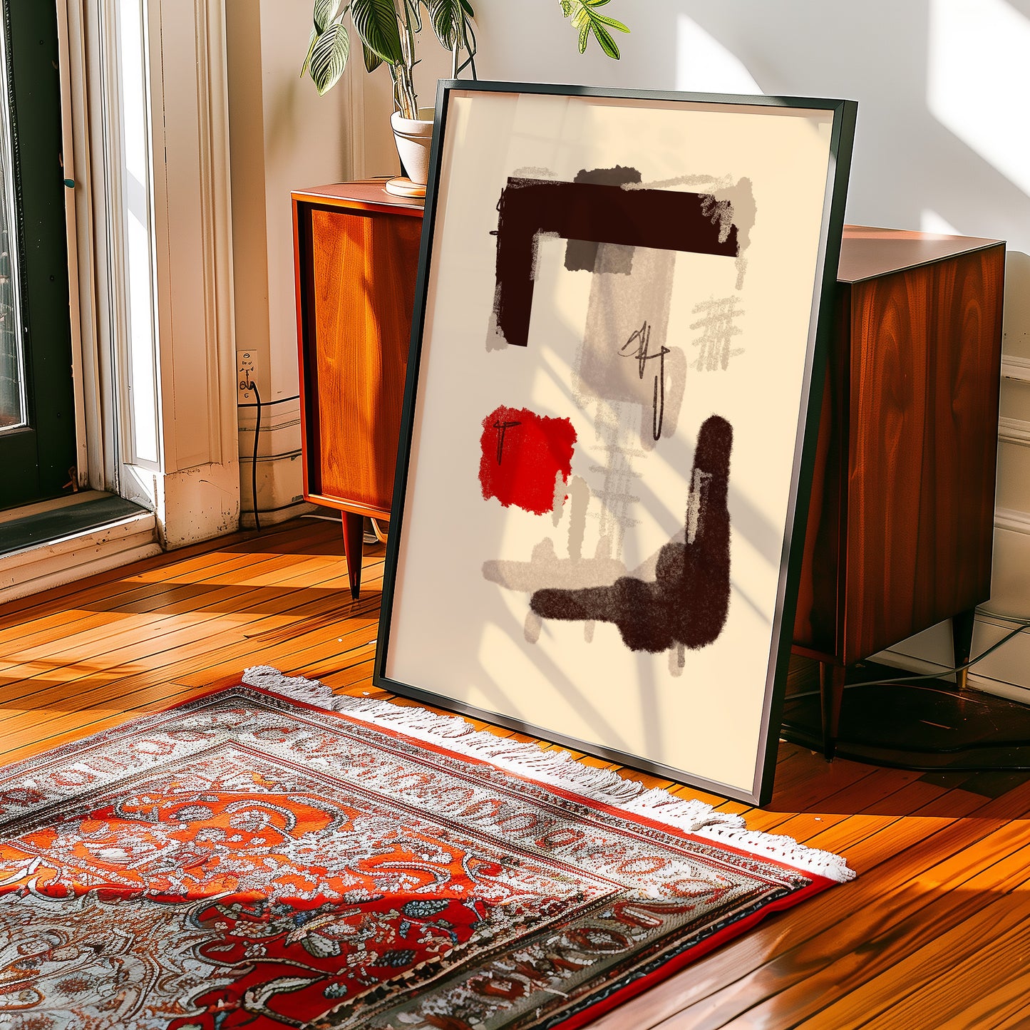 Abstrakte Zusammenstellung - Beige - Rot - Mid Century