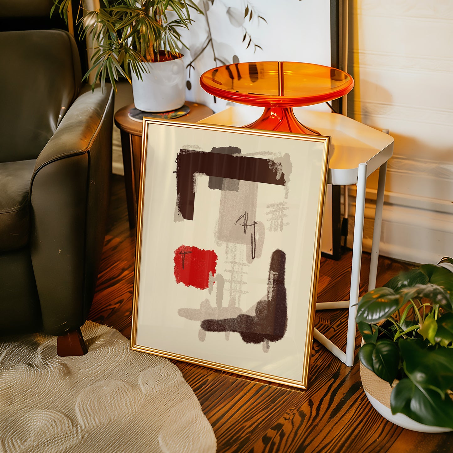 Abstrakte Zusammenstellung - Beige - Rot - Mid Century