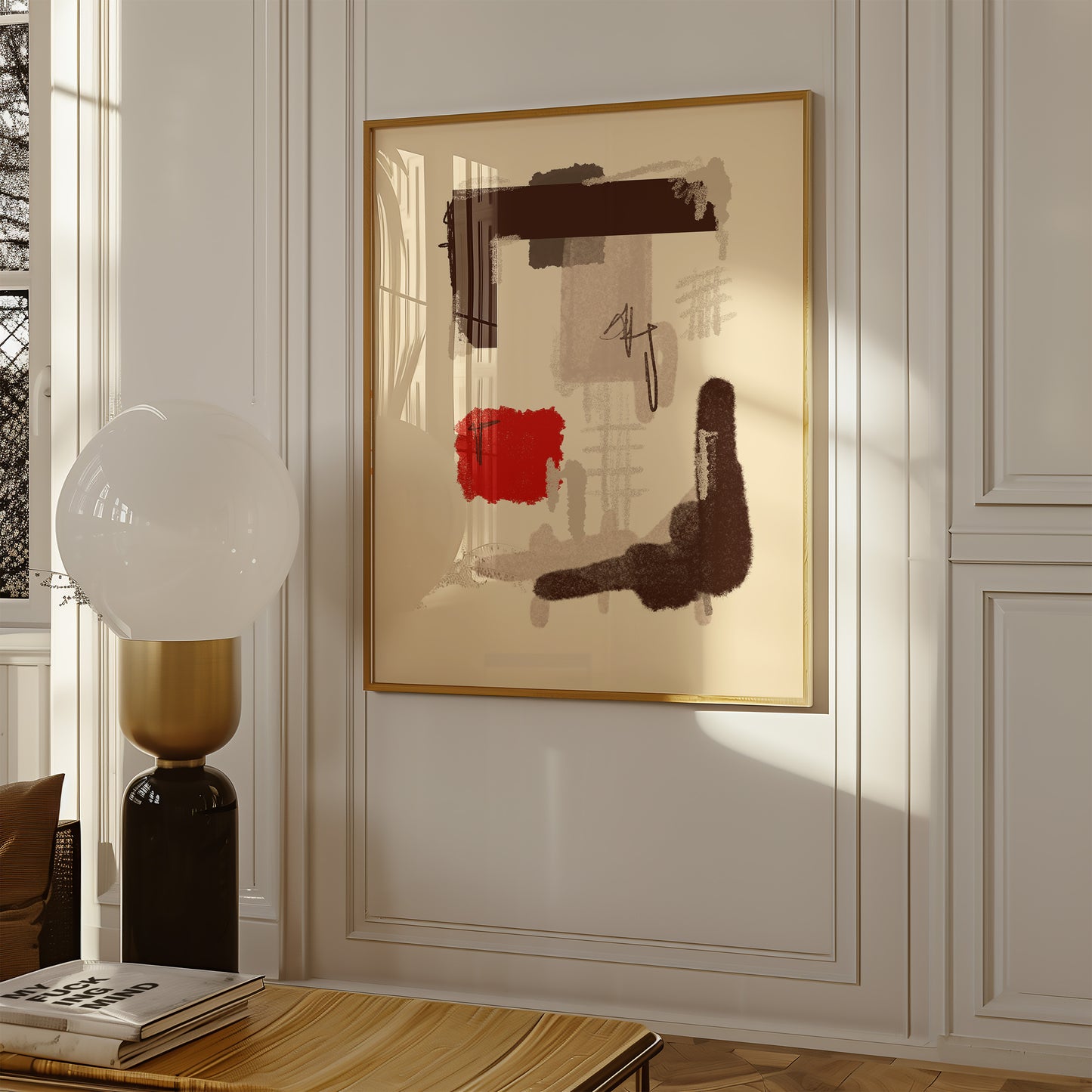 Abstrakte Zusammenstellung - Beige - Rot - Mid Century