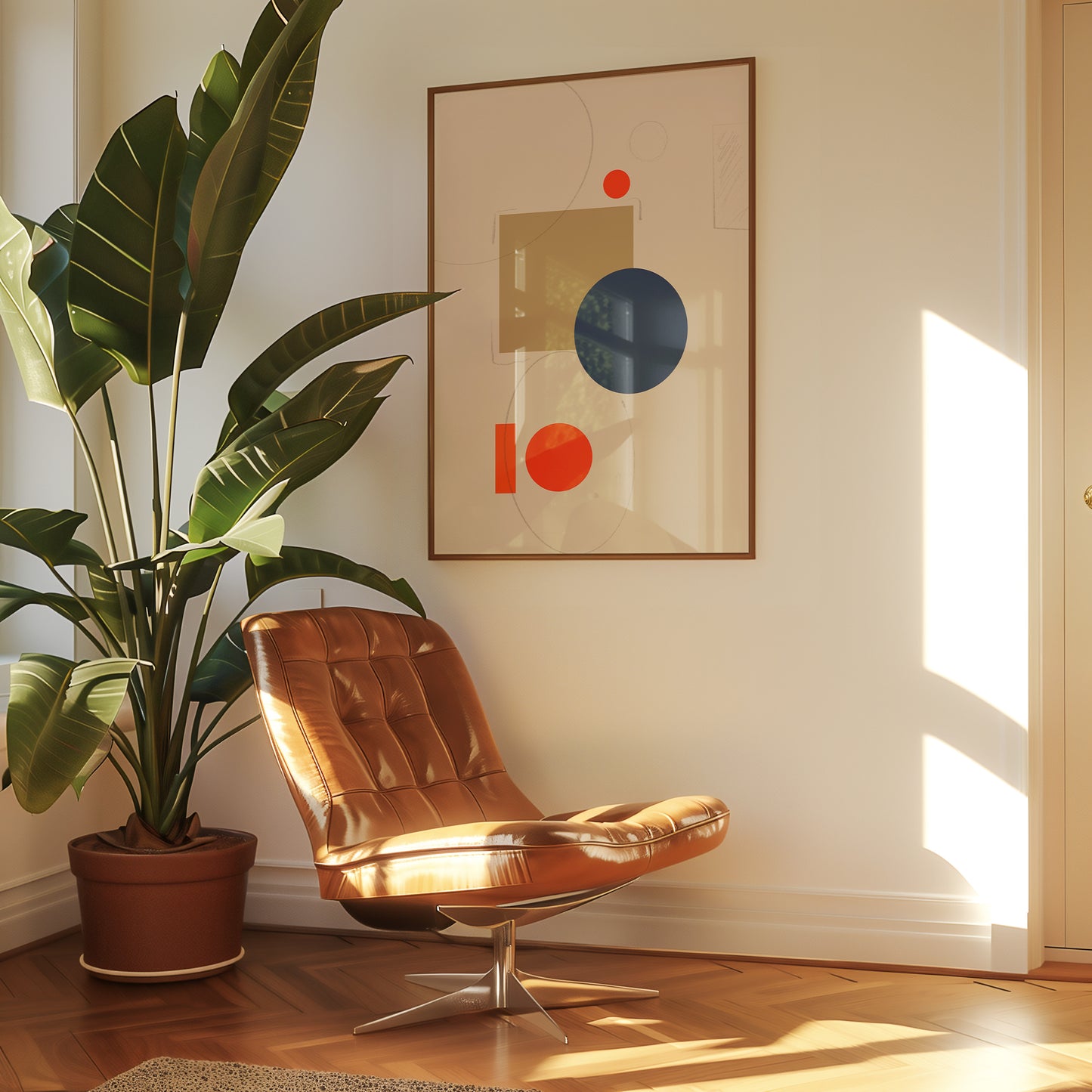 Abstrakte Bauhaus Formen - Orange Blau - Mid Century - Kunstdruck