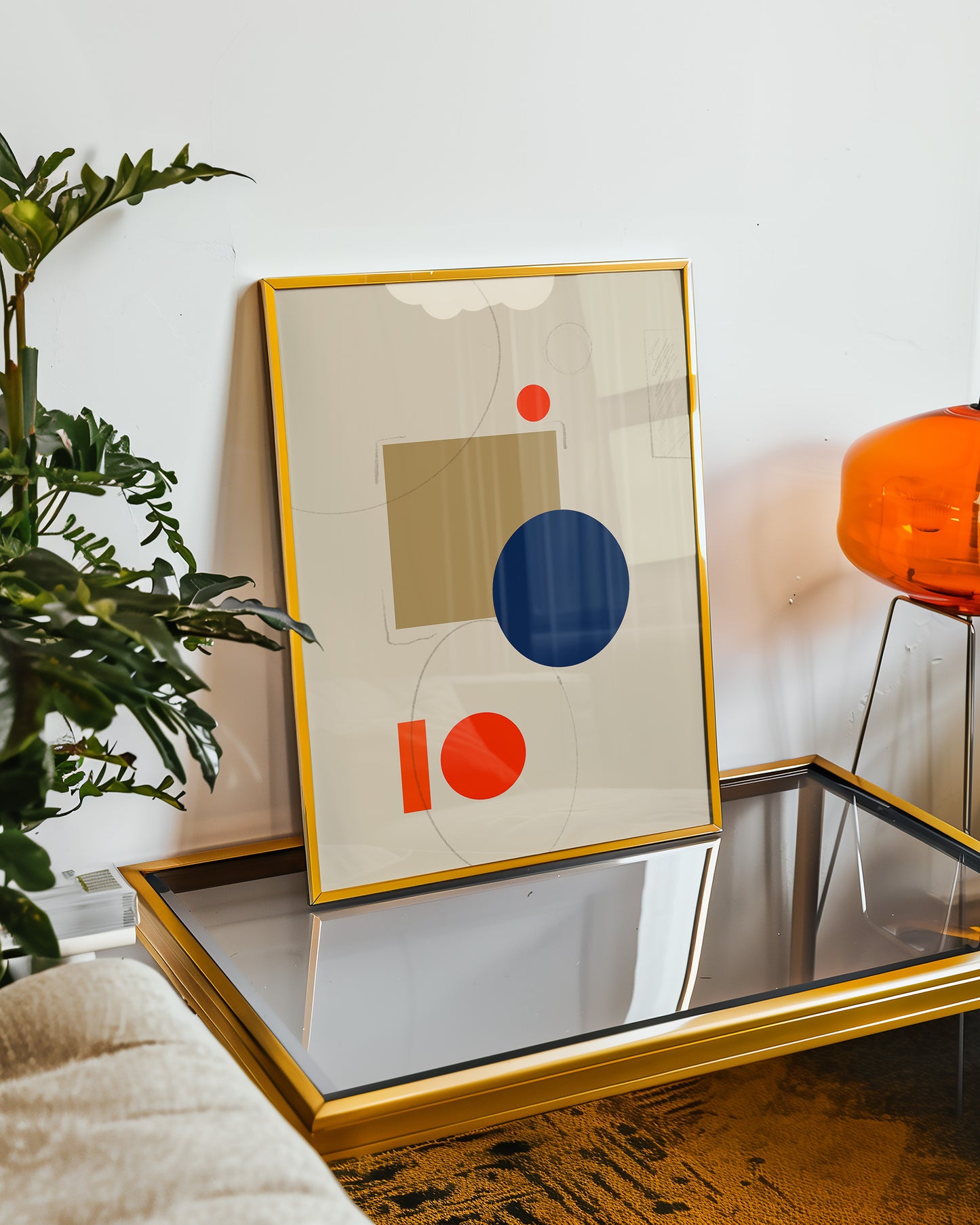 Abstrakte Bauhaus Formen - Orange Blau - Mid Century - Kunstdruck