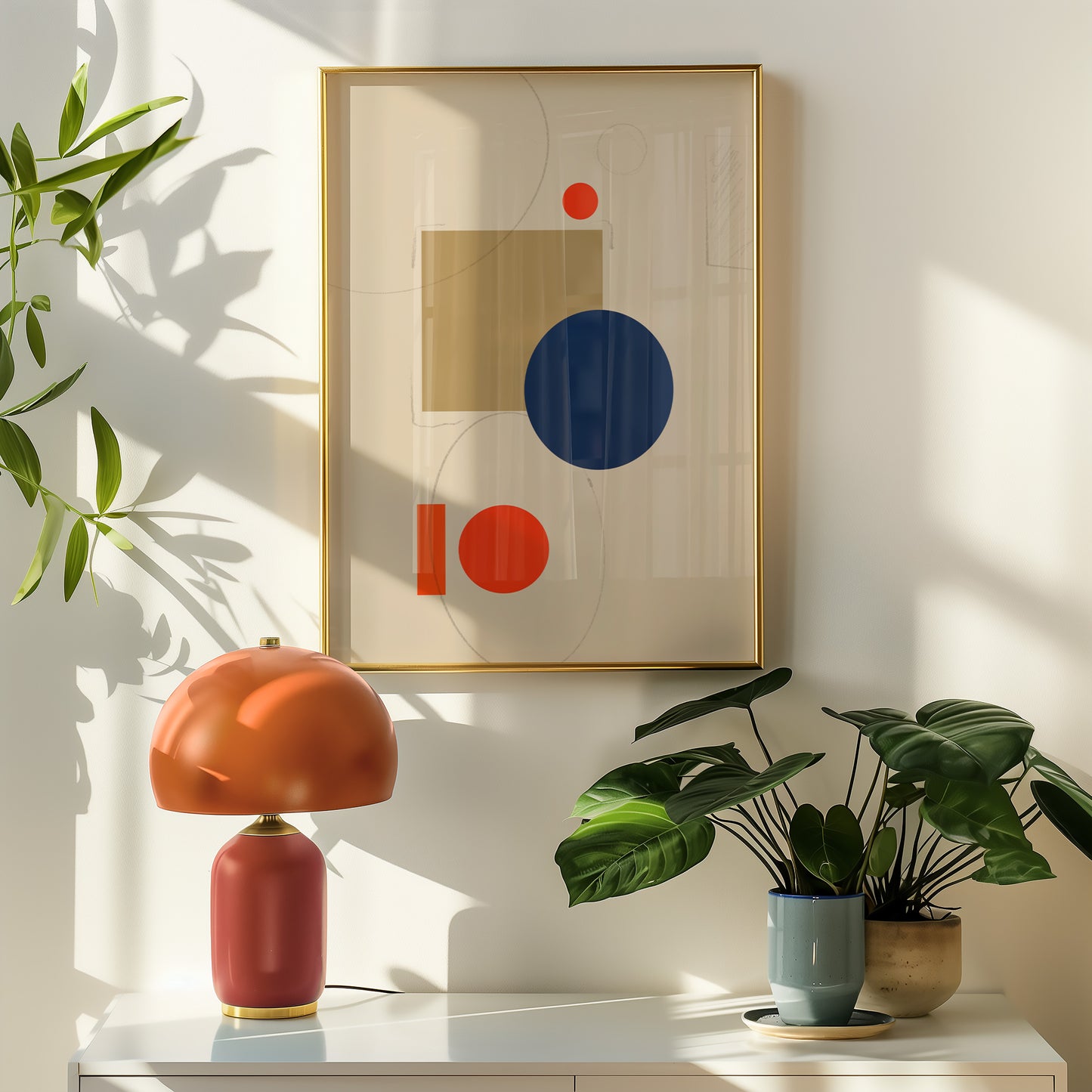 Abstrakte Bauhaus Formen - Orange Blau - Mid Century - Kunstdruck
