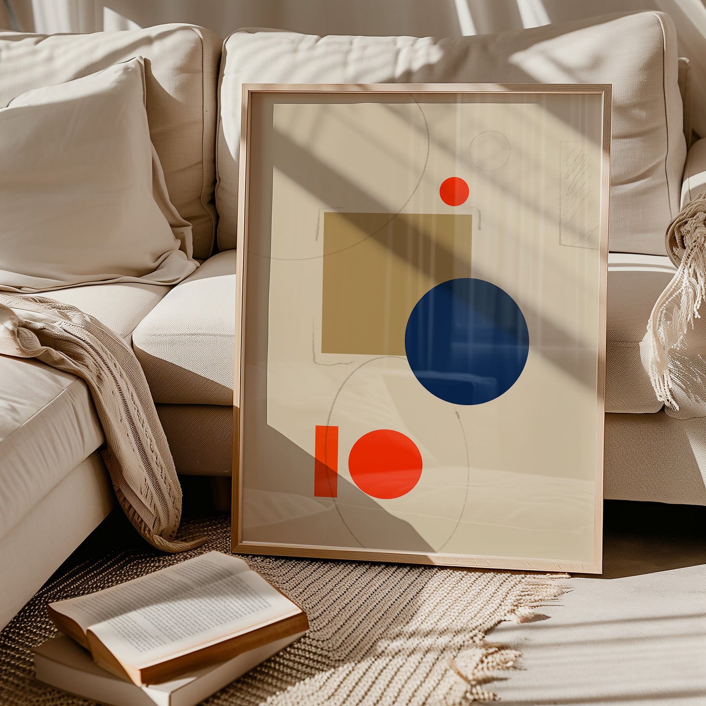 Abstrakte Bauhaus Formen - Orange Blau - Mid Century - Kunstdruck