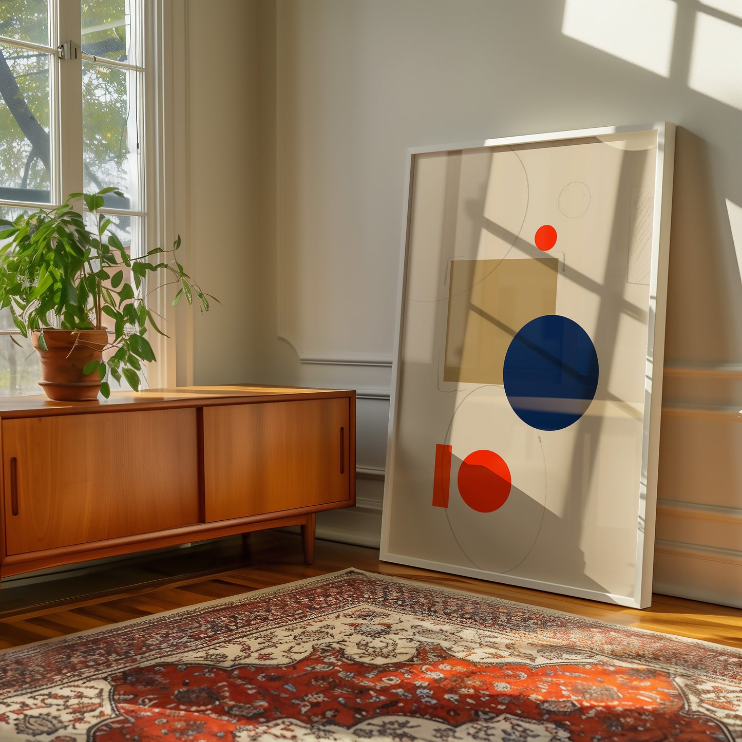 Abstrakte Bauhaus Formen - Orange Blau - Mid Century - Kunstdruck