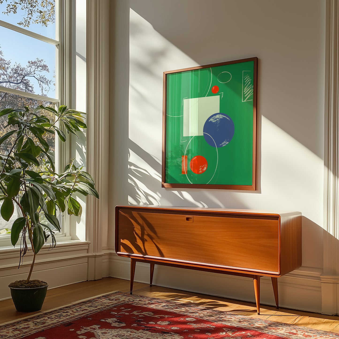Abstrakte Bauhaus Zusammenstellung - Grün - Mid Century - Kunstdruck