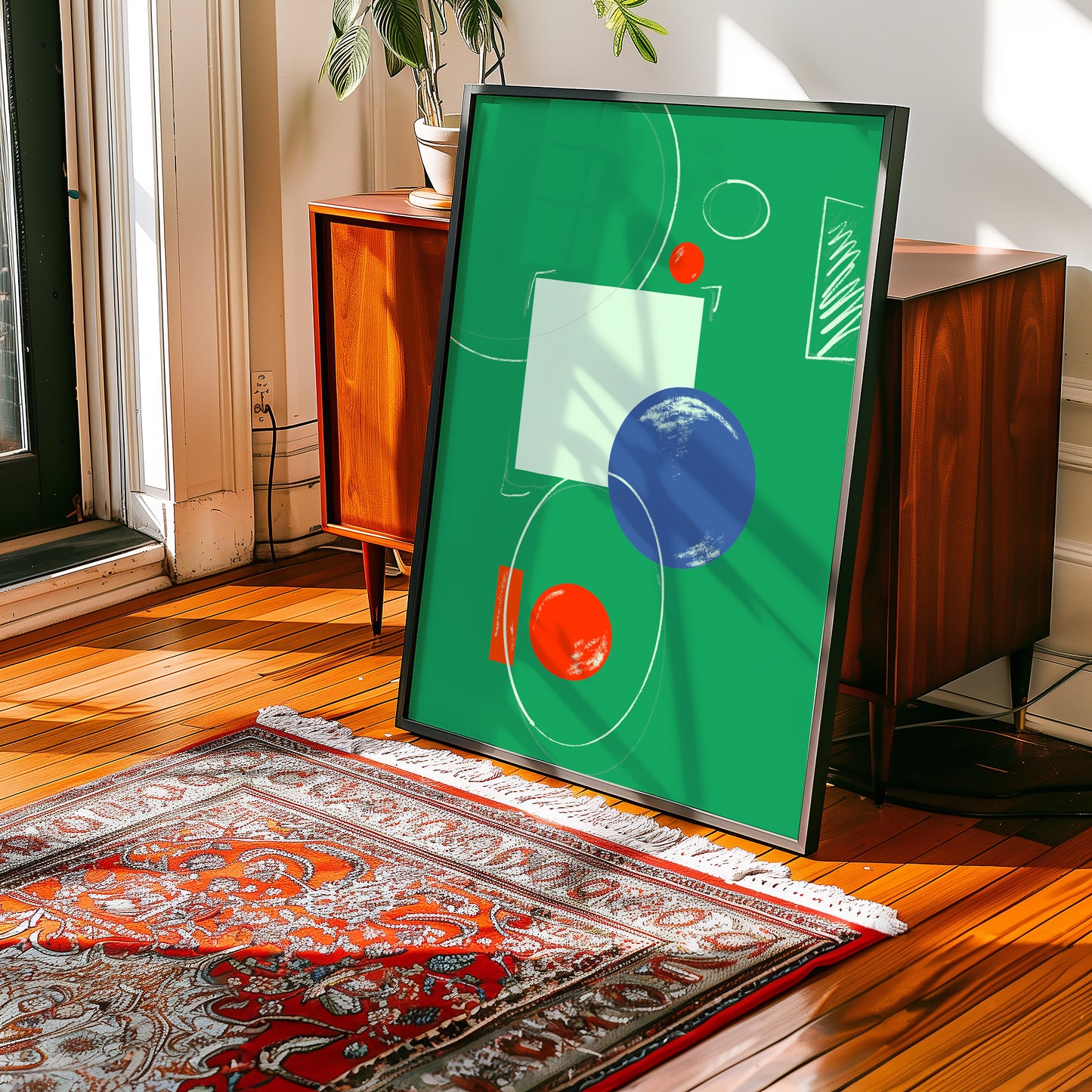 Abstrakte Bauhaus Zusammenstellung - Grün - Mid Century - Kunstdruck