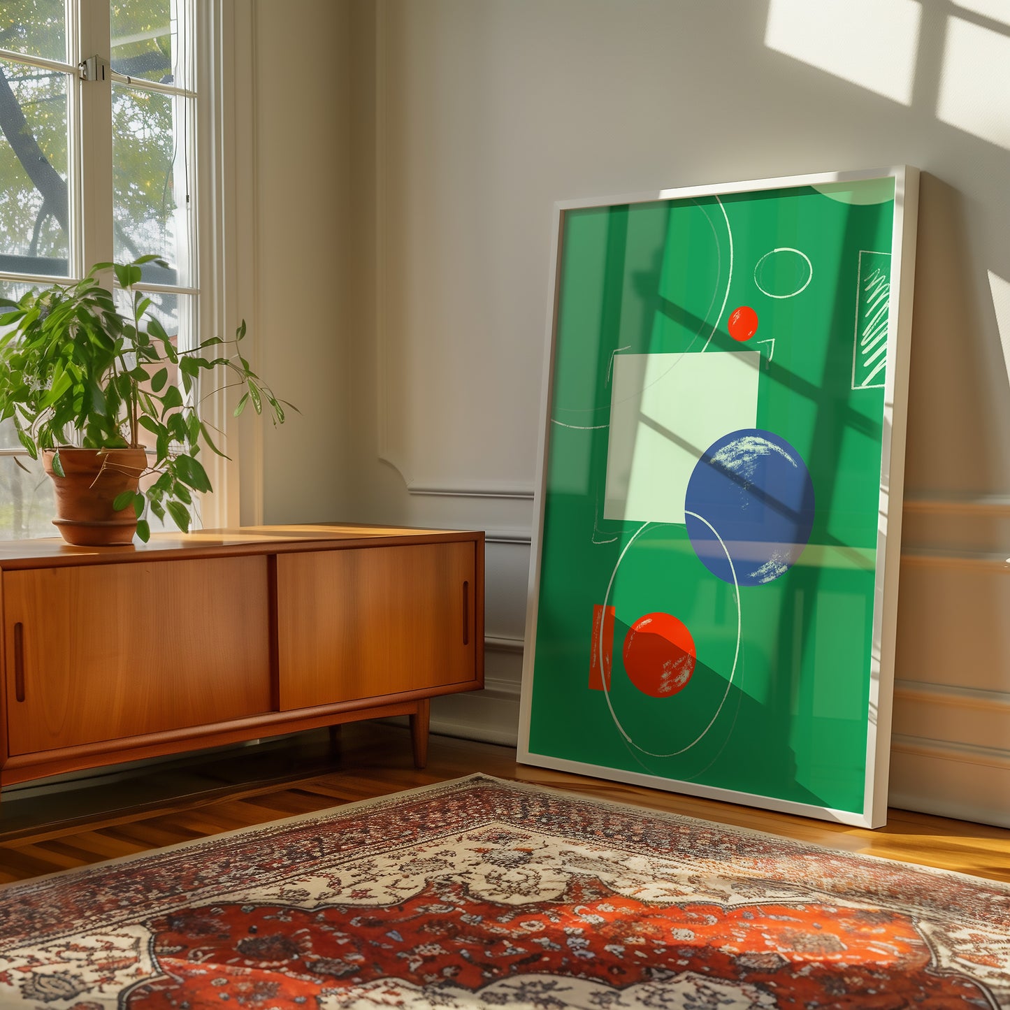 Abstrakte Bauhaus Zusammenstellung - Grün - Mid Century - Kunstdruck