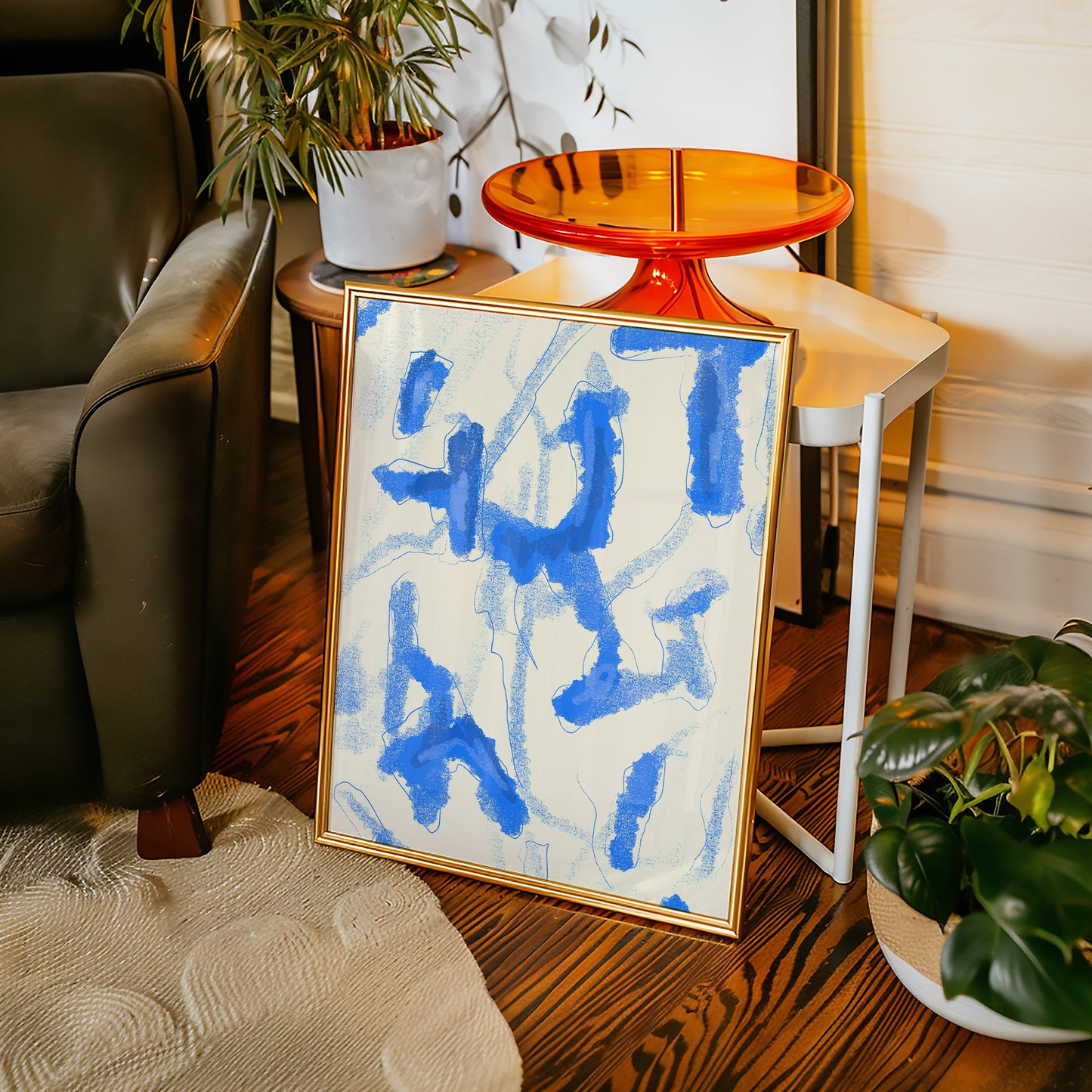 Modern Abstract - starkes Blau -Mid Century - Kunstdruck