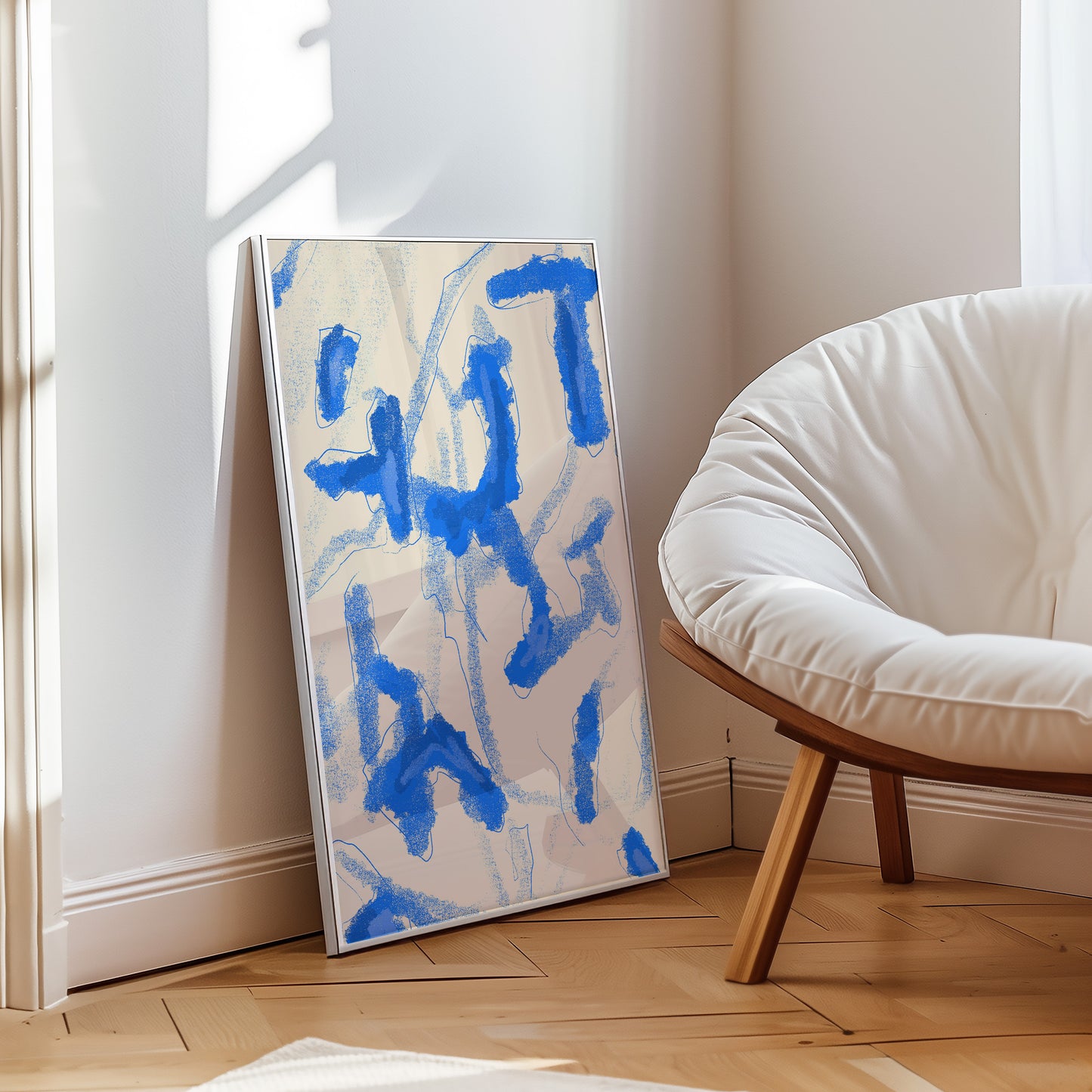 Modern Abstract - starkes Blau -Mid Century - Kunstdruck
