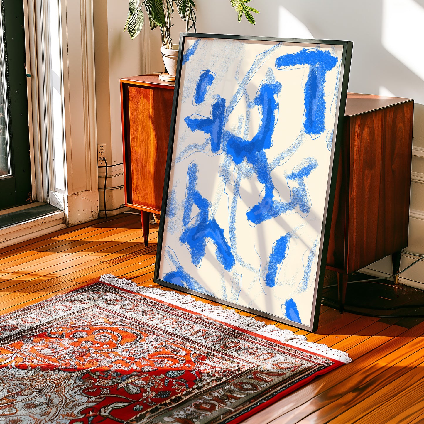 Modern Abstract - starkes Blau -Mid Century - Kunstdruck