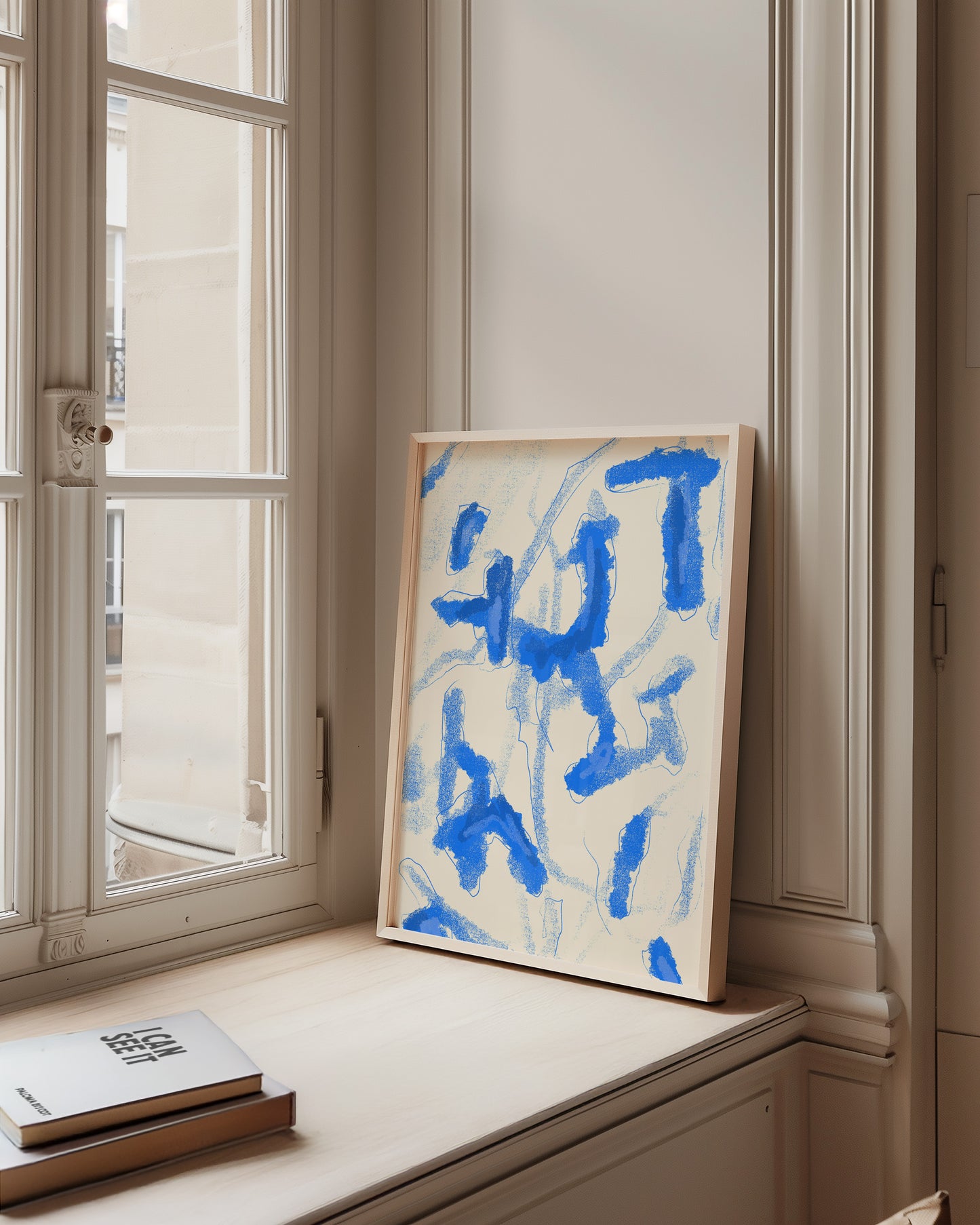 Modern Abstract - starkes Blau -Mid Century - Kunstdruck