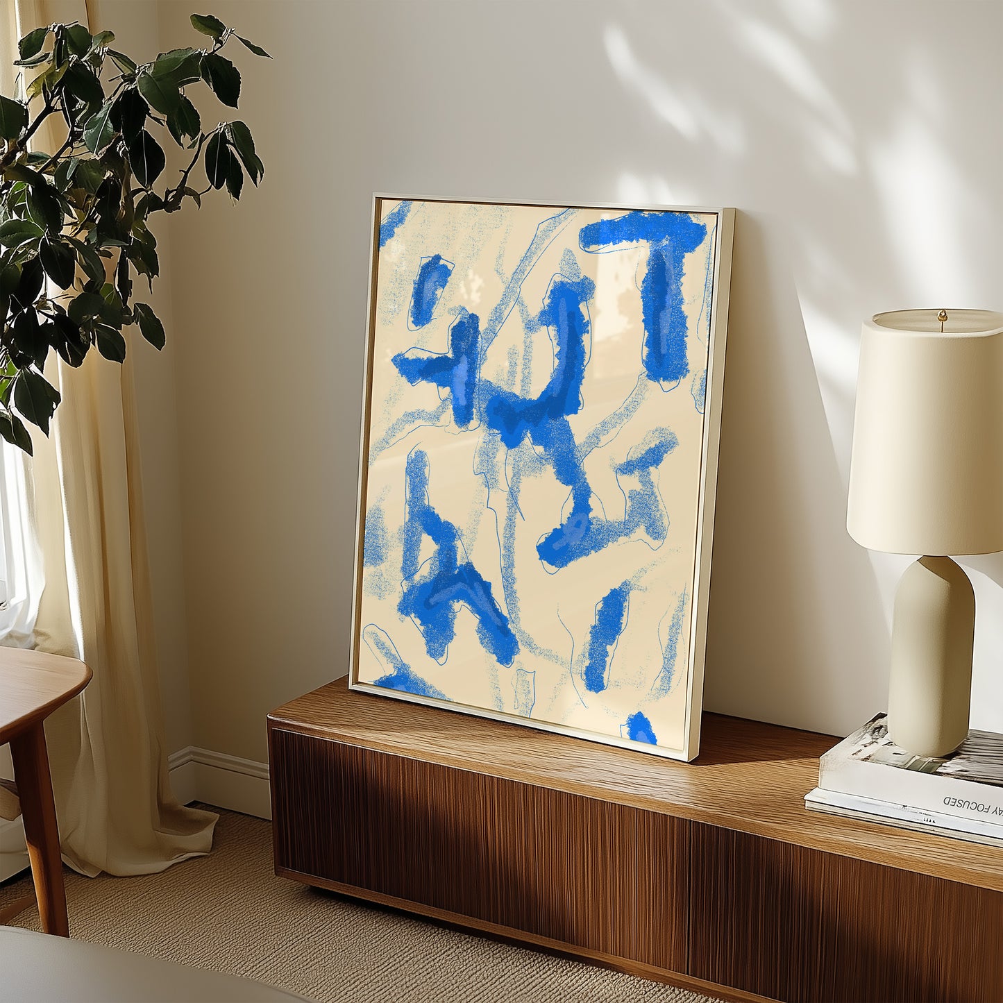 Modern Abstract - starkes Blau -Mid Century - Kunstdruck