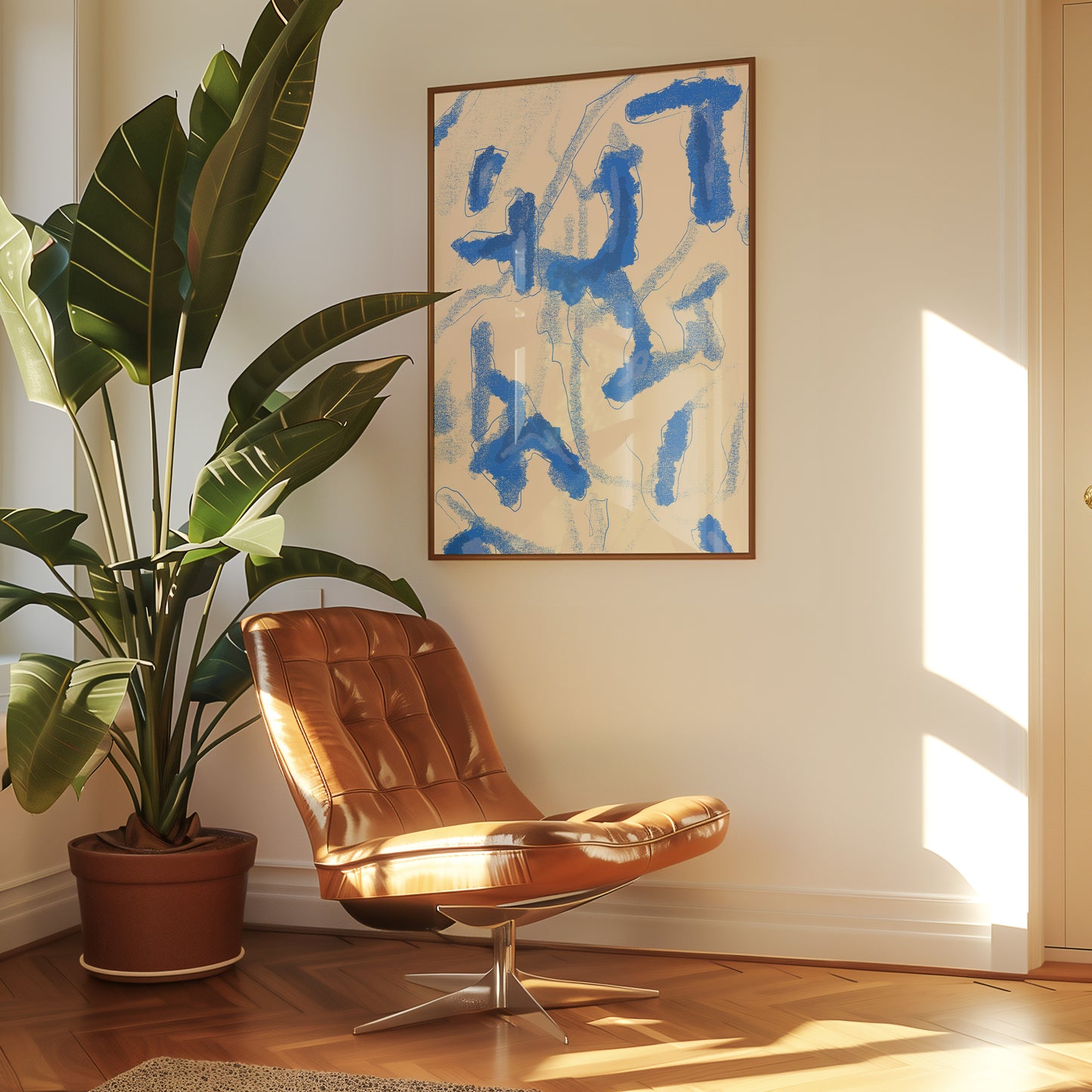 Modern Abstract - starkes Blau -Mid Century - Kunstdruck