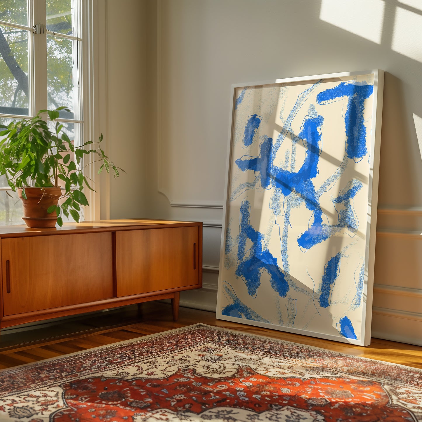 Modern Abstract - starkes Blau -Mid Century - Kunstdruck