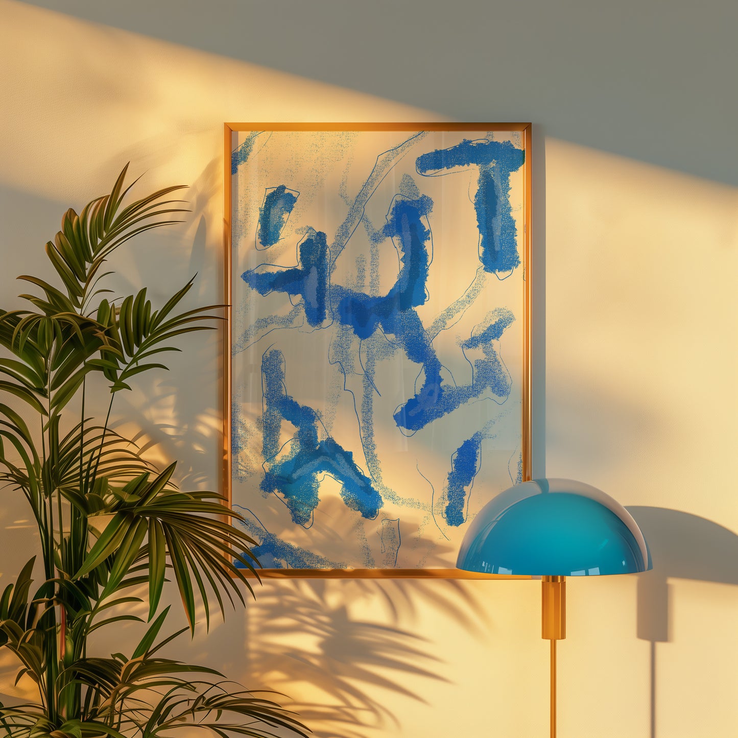 Modern Abstract - starkes Blau -Mid Century - Kunstdruck