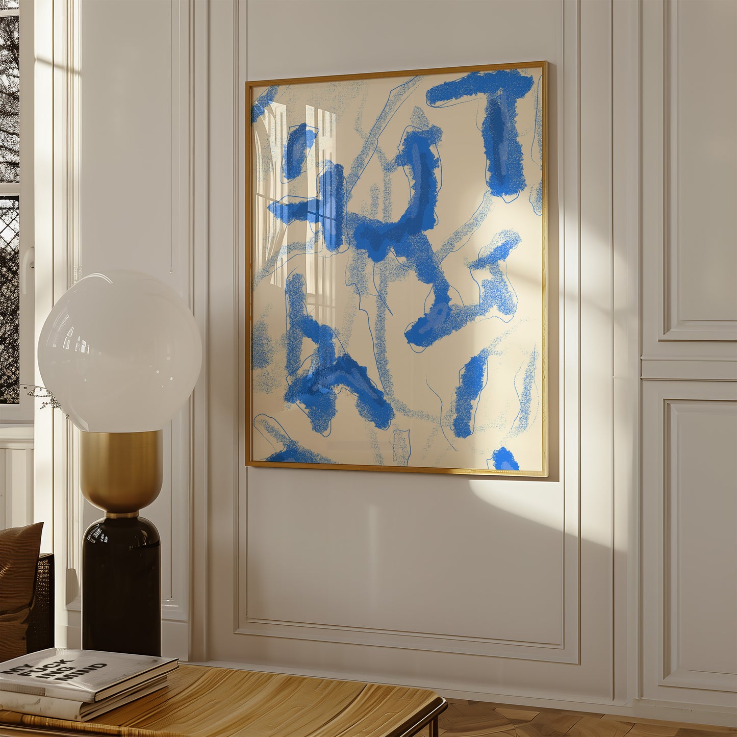 Modern Abstract - starkes Blau -Mid Century - Kunstdruck
