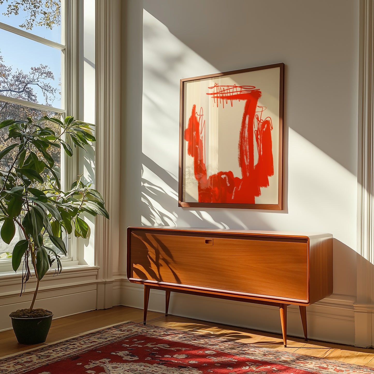 Abstrakte Zusammenstellung - Rot - Mid Century - Moderner Kunstdruck