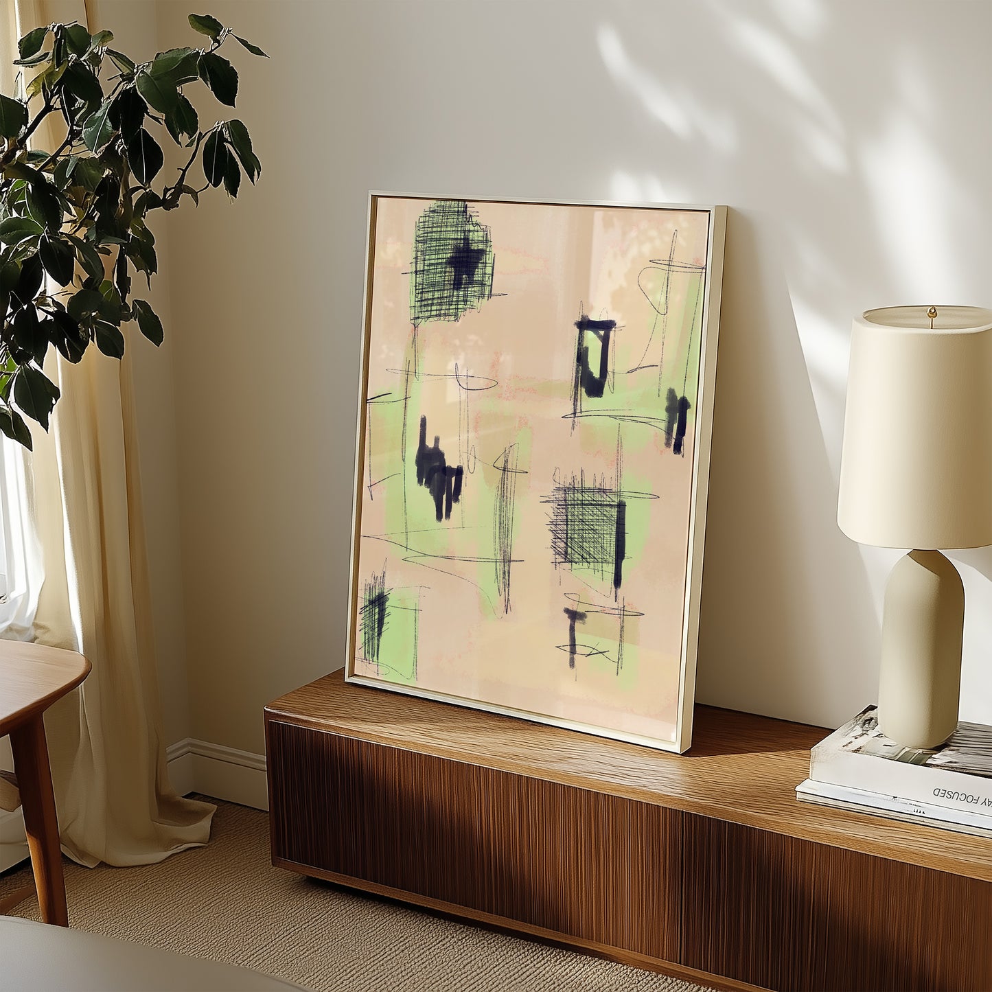 Modern Abstract - Grün - dunkel Blau -Mid Century - Kunstdruck