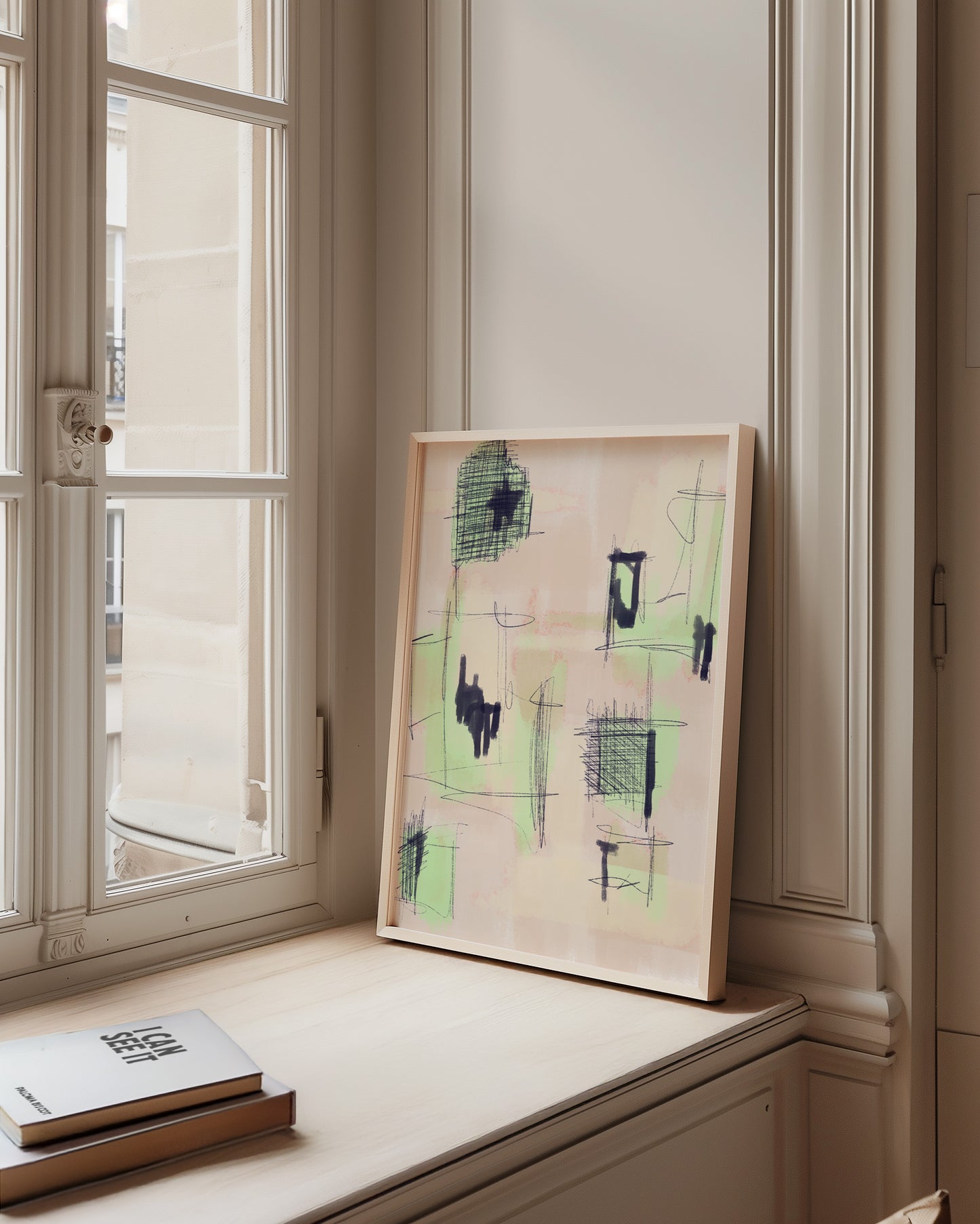 Modern Abstract - Grün - dunkel Blau -Mid Century - Kunstdruck