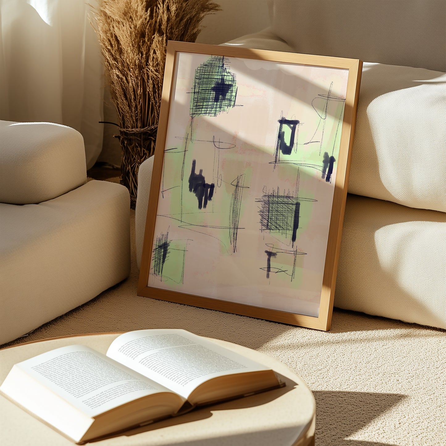 Modern Abstract - Grün - dunkel Blau -Mid Century - Kunstdruck