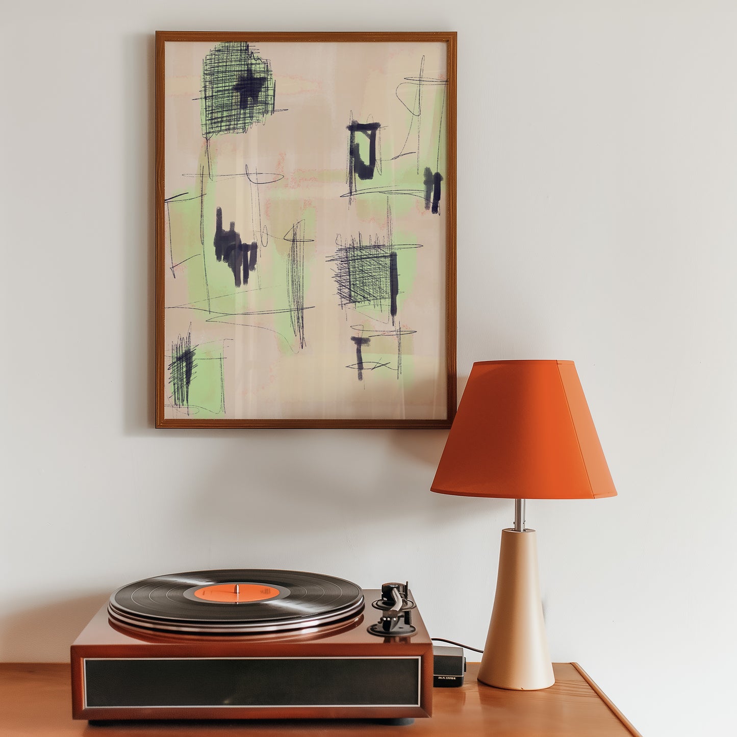Modern Abstract - Grün - dunkel Blau -Mid Century - Kunstdruck