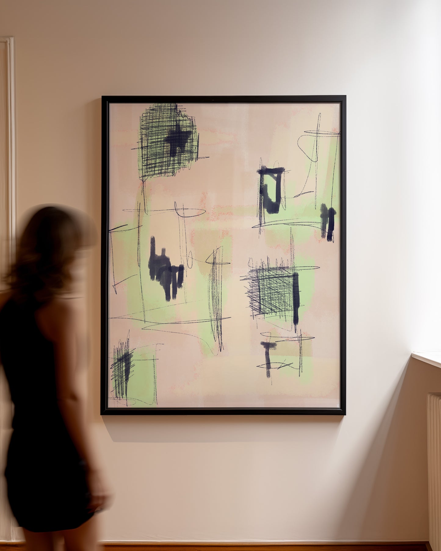 Modern Abstract - Grün - dunkel Blau -Mid Century - Kunstdruck