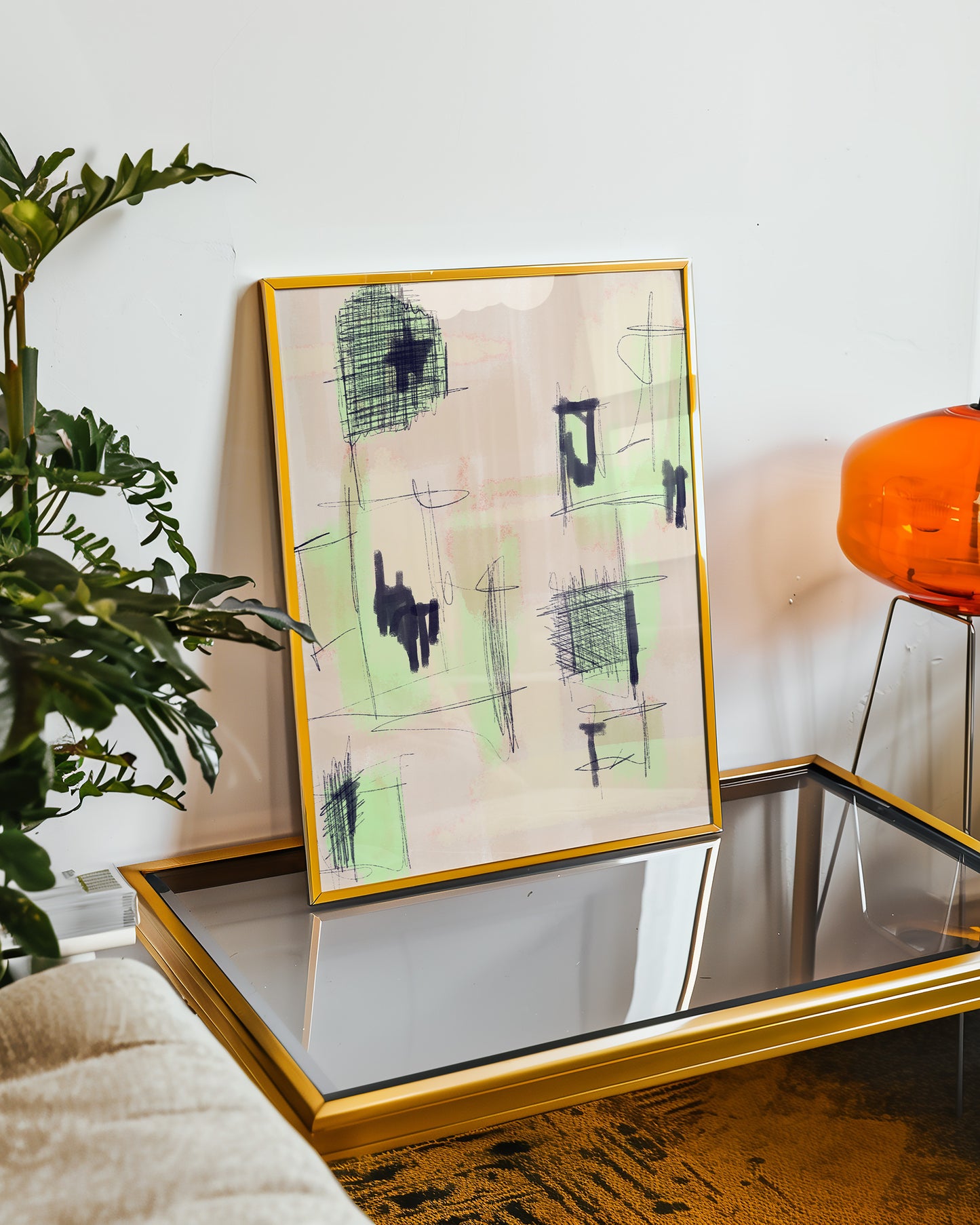 Modern Abstract - Grün - dunkel Blau -Mid Century - Kunstdruck