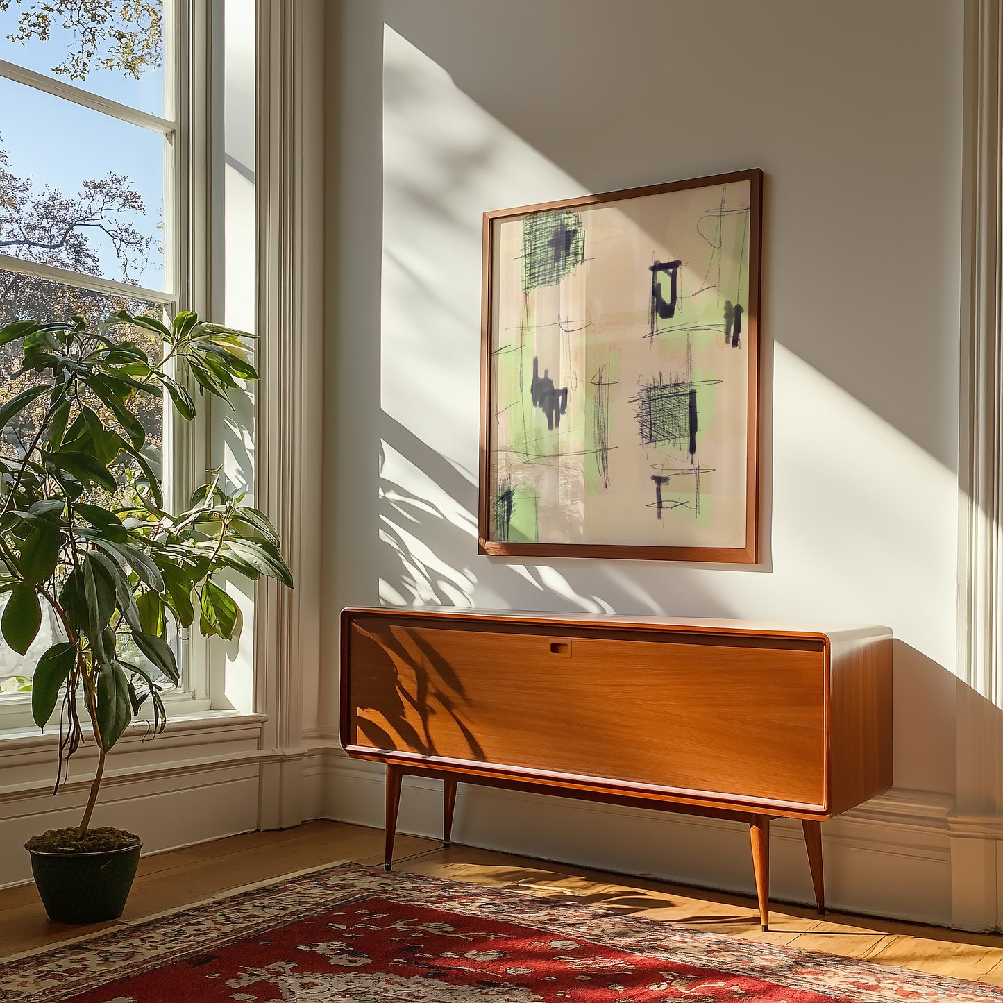Modern Abstract - Grün - dunkel Blau -Mid Century - Kunstdruck