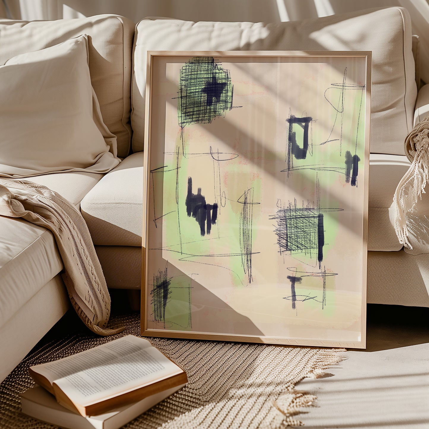Modern Abstract - Grün - dunkel Blau -Mid Century - Kunstdruck