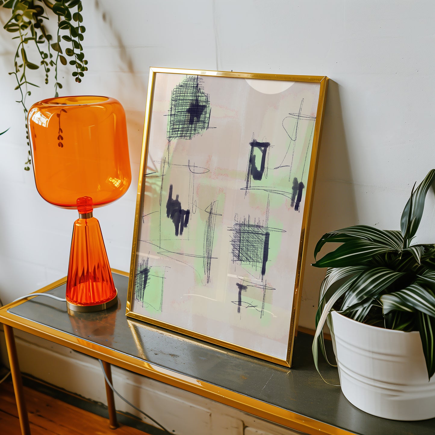 Modern Abstract - Grün - dunkel Blau -Mid Century - Kunstdruck