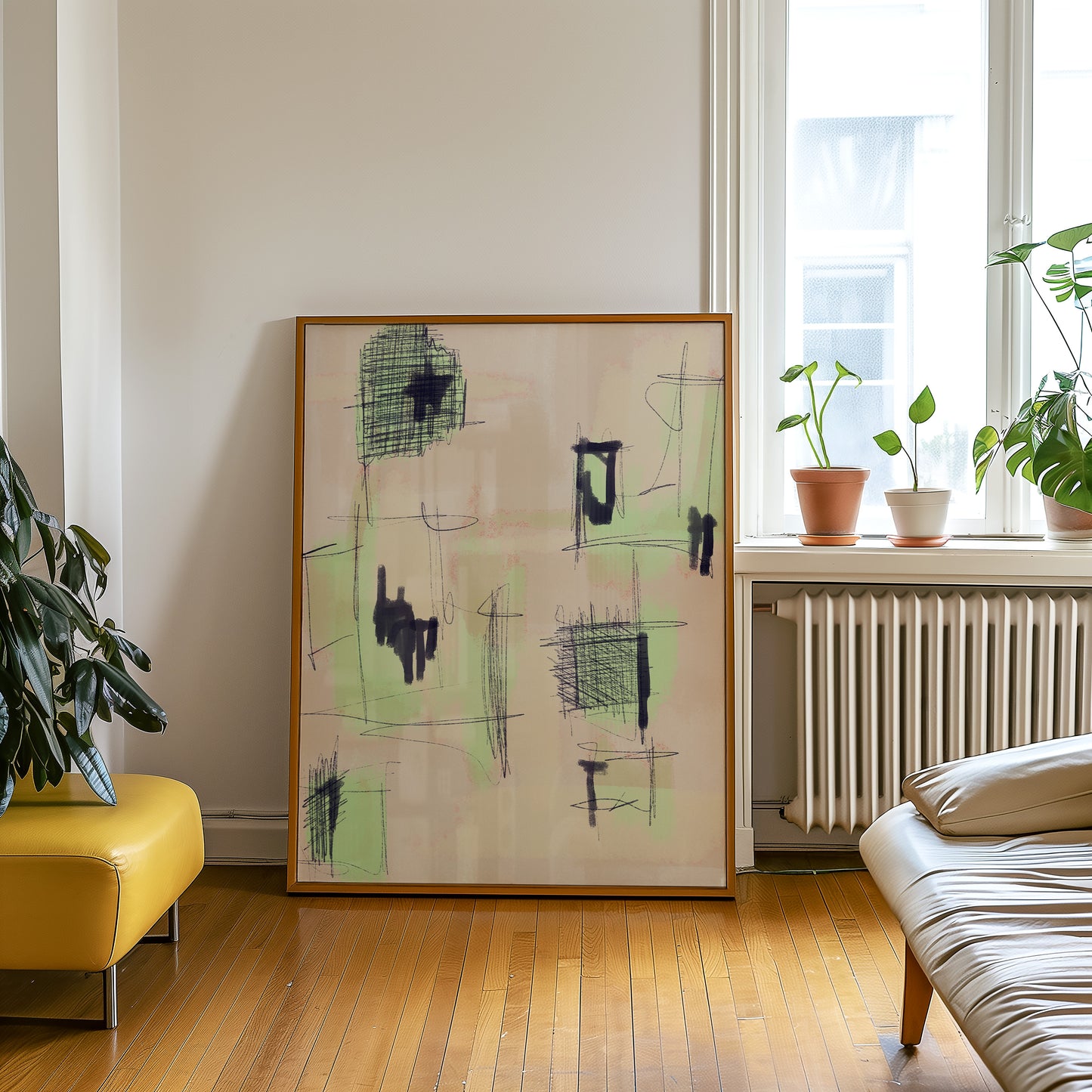 Modern Abstract - Grün - dunkel Blau -Mid Century - Kunstdruck