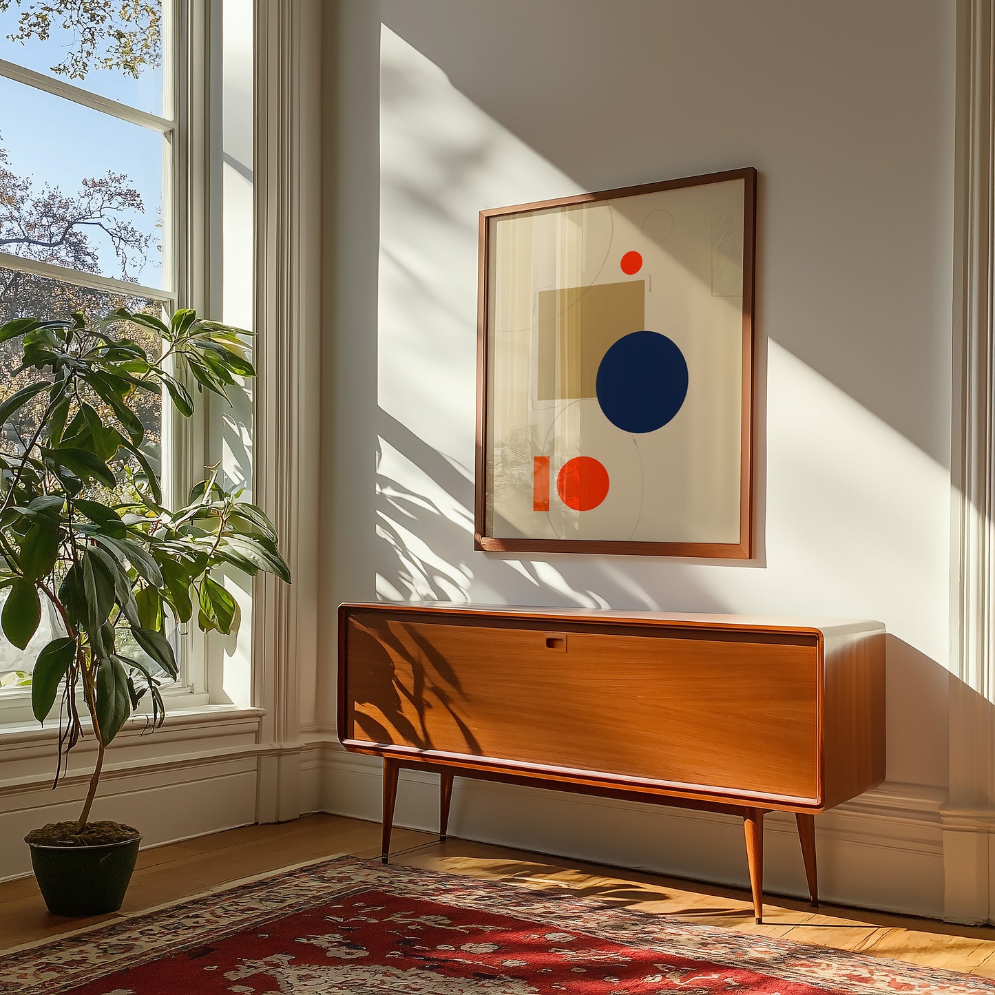 Abstrakte Bauhaus Formen - Orange Blau - Mid Century - Kunstdruck