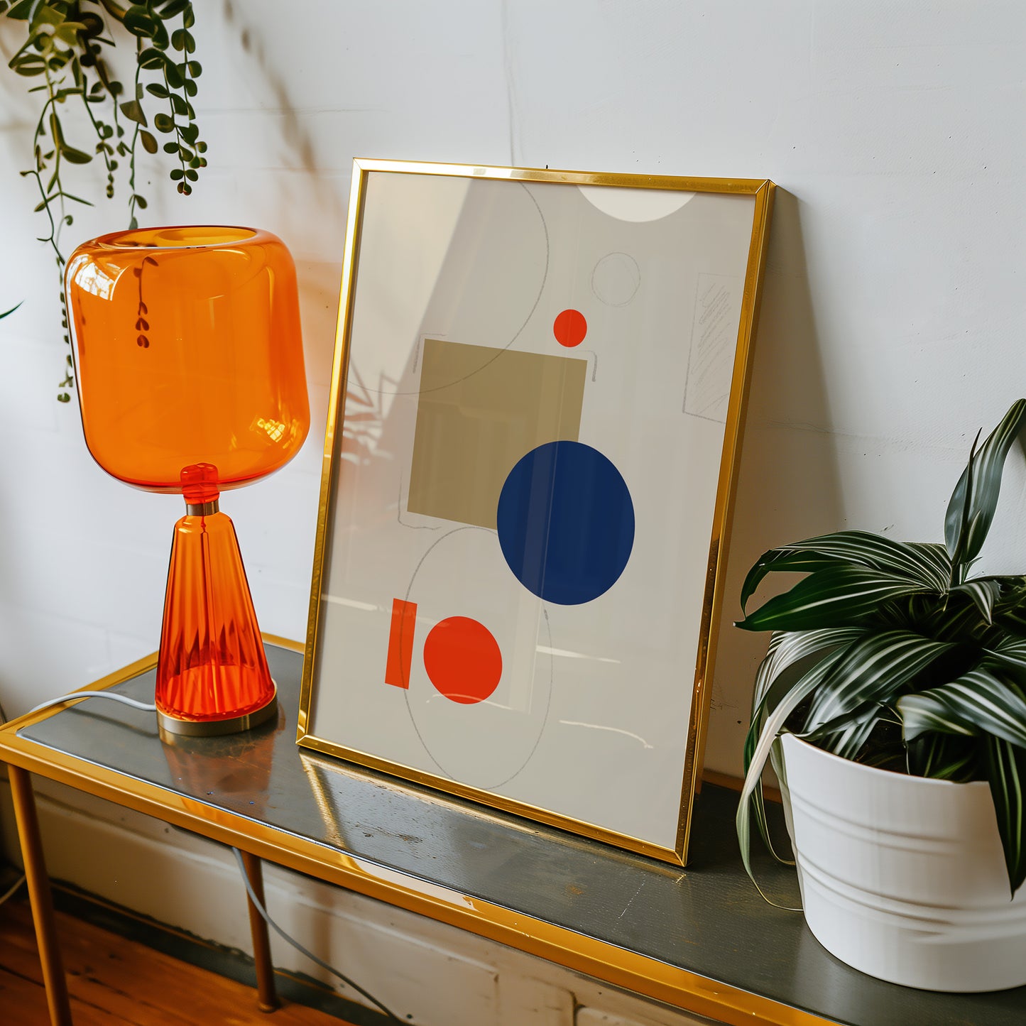Abstrakte Bauhaus Formen - Orange Blau - Mid Century - Kunstdruck