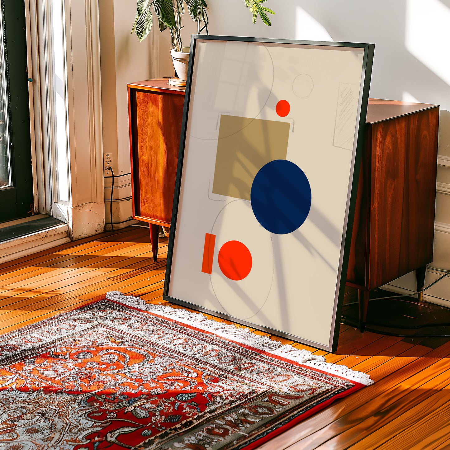 Abstrakte Bauhaus Formen - Orange Blau - Mid Century - Kunstdruck