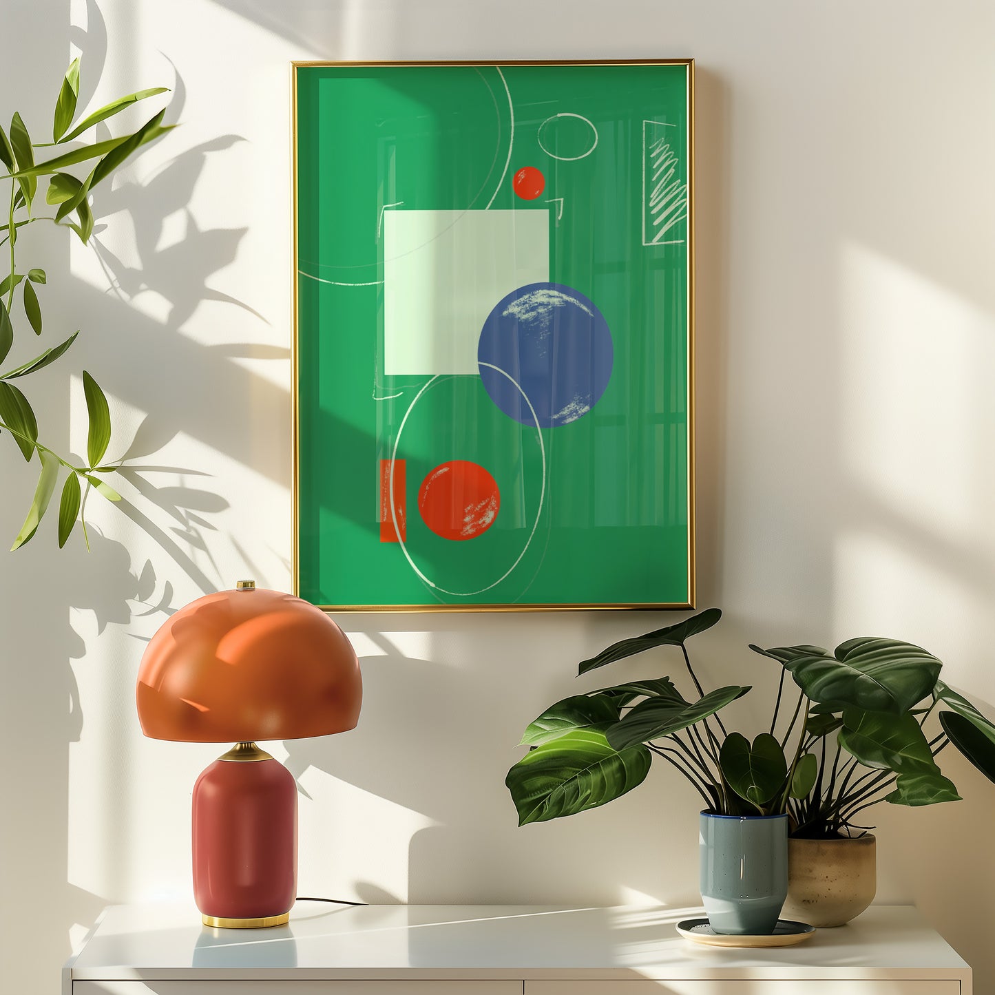 Abstrakte Bauhaus Zusammenstellung - Grün - Mid Century - Kunstdruck
