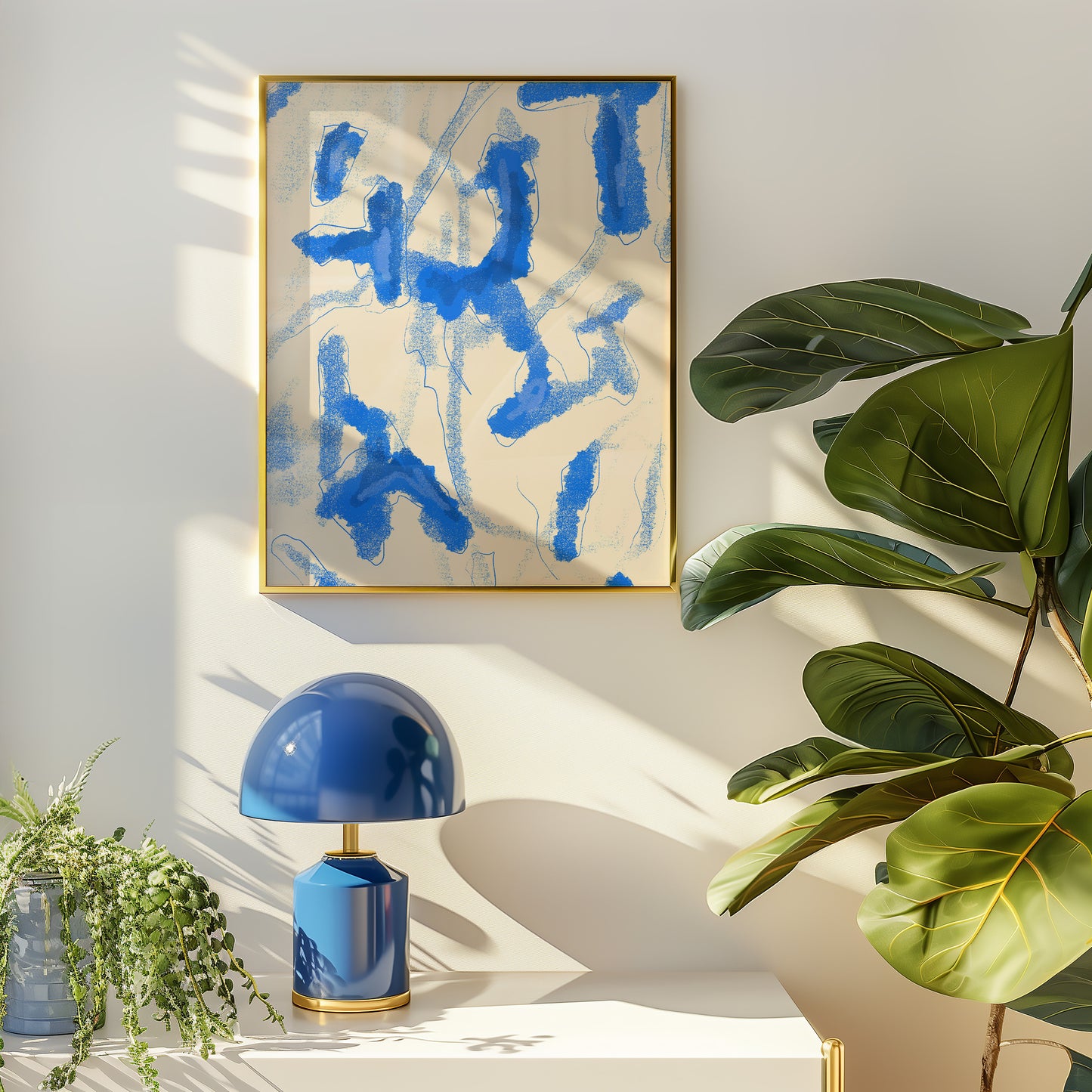 Modern Abstract - starkes Blau -Mid Century - Kunstdruck